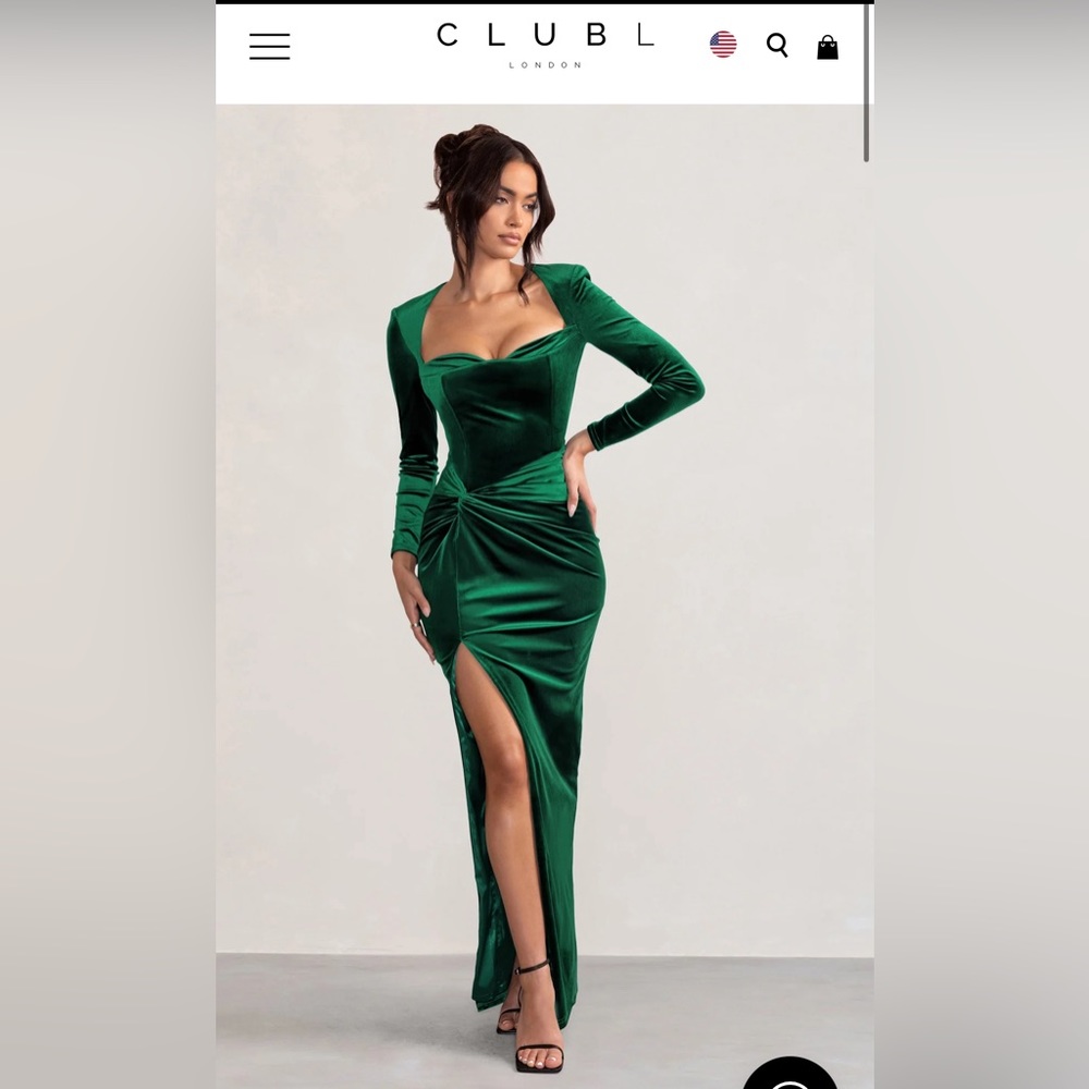 Club L London: BOTTLE GREEN VELVET CORSET STYLE KNOT MAXI DRESS